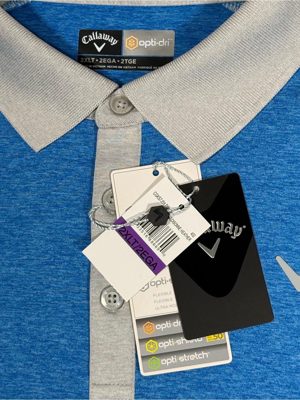 Callaway Golf Polo Mens 2XLT Opti-Dri UPF 50 Stretch Blue Gray Performance NEW - Picture 5 of 7
